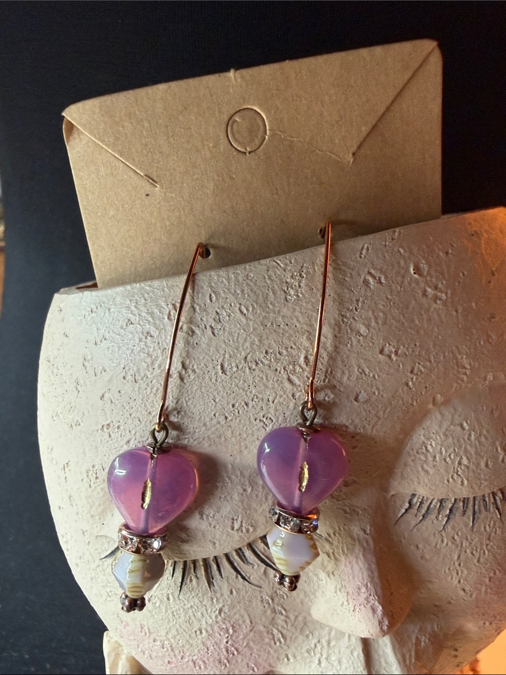 Handcrafted Pink Heart Drop Earrings - Artisan Jewelry